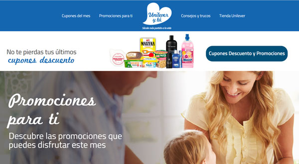 página web unilever y tu con descuentos y promociones