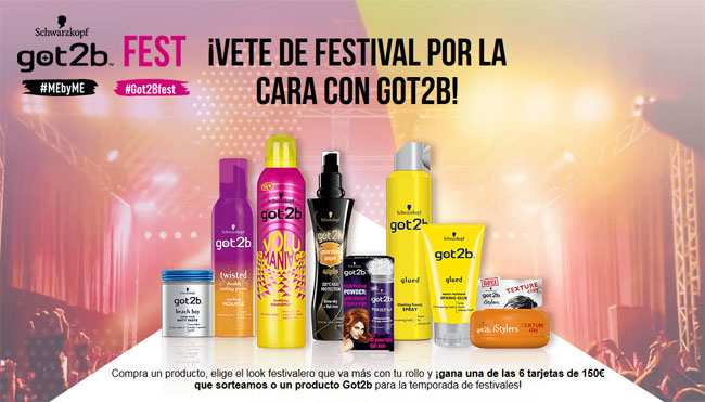 sorteo de got2b para irte de festival, de tarjetas de regalo de 150€ y productos