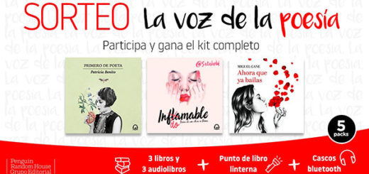 sorteo de 5 packs completos de poesía compuesto por: 3 libros, 3 audilibros. punto de libro y cascos bluetooh