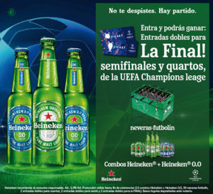 promocion de heineken para entrar en el sorteo de entradas para la final de la Champions Leae y conseguir más premios