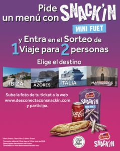 Sorteo de un viaje para dos personas valorado en 3000€ gracias a Snack'in minifuet de campofrio