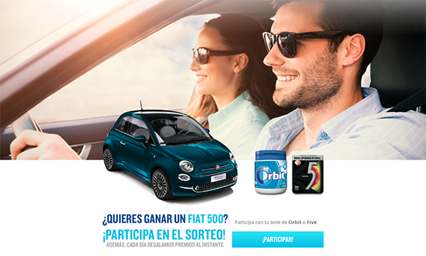 Promoción de orbit para entrar en el sorteo de un coche fiat 500 y premios diarios