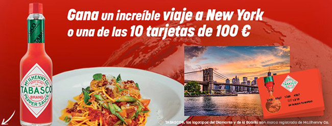 Gana un viaje a Nueva york para dos personas o tarjeta regalo valorada en 100€ gracias a la promoción de Tabasco 