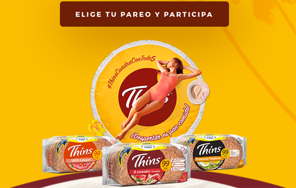 Promoción Thins cuadra con todos con el sorteo de pareo - toallas gigantes 