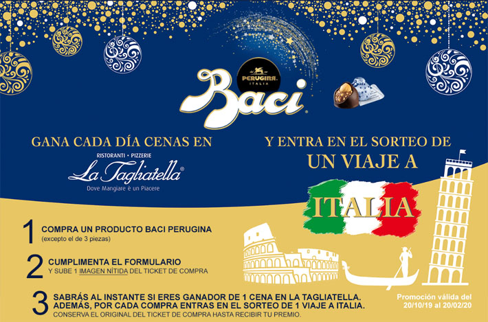 sorteo baci viaje italia y cenas tagliatella