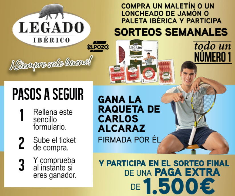 sorteo legado iberico carlos alcaraz raquetas firmadas y euros