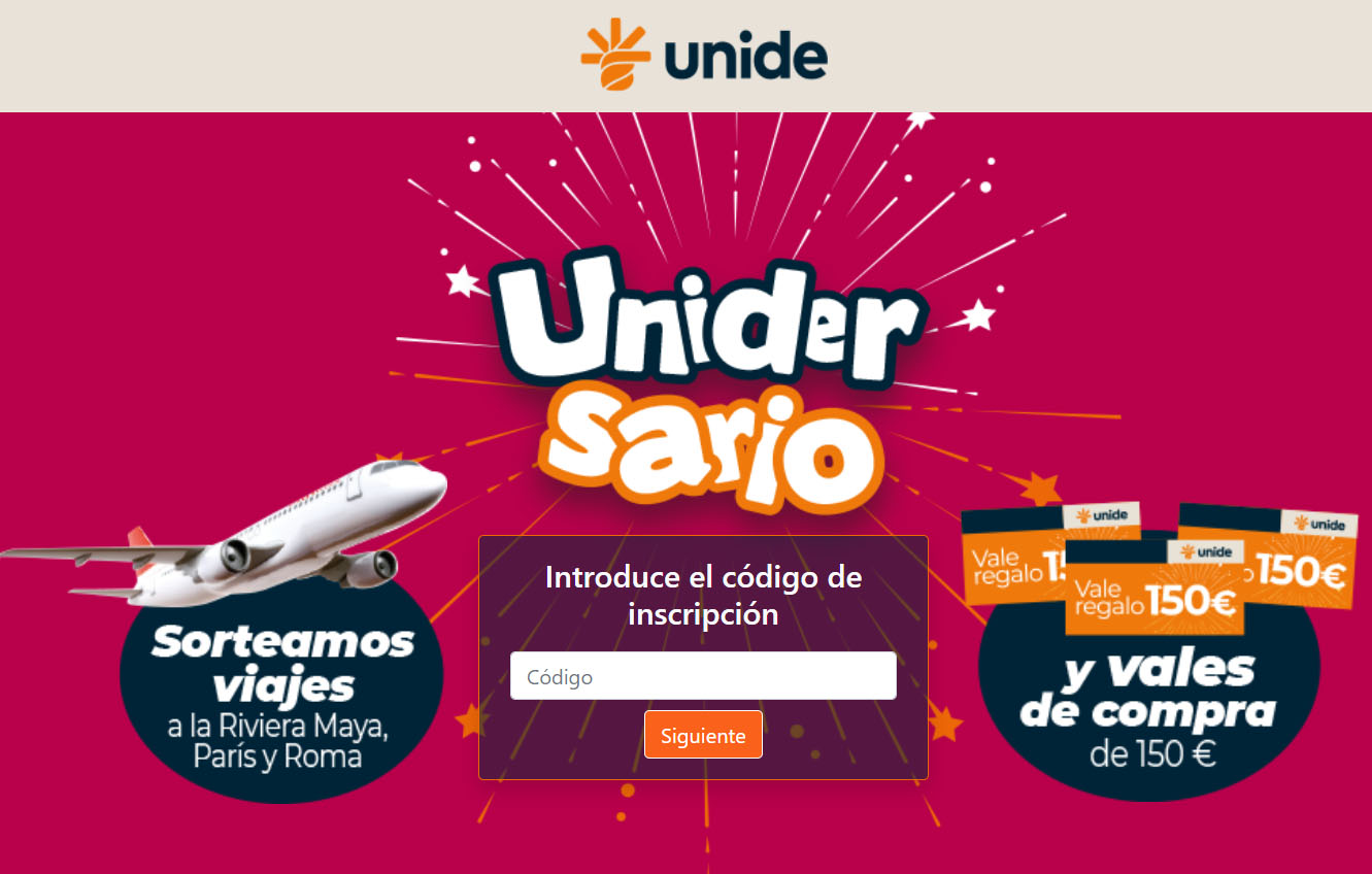 codigos sorteo unide aniversario viajes premios