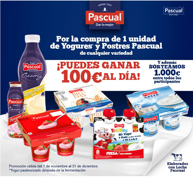promoción yogurt pascual 62 premios de100 euros 