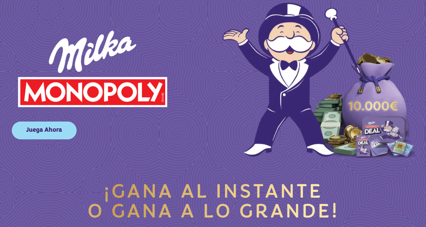 Milka Monopoly: Sorteo 10.000€ y 1.220 juegos MONOPOLY DEAL 1 milka monopoly sorteo dinero juegos